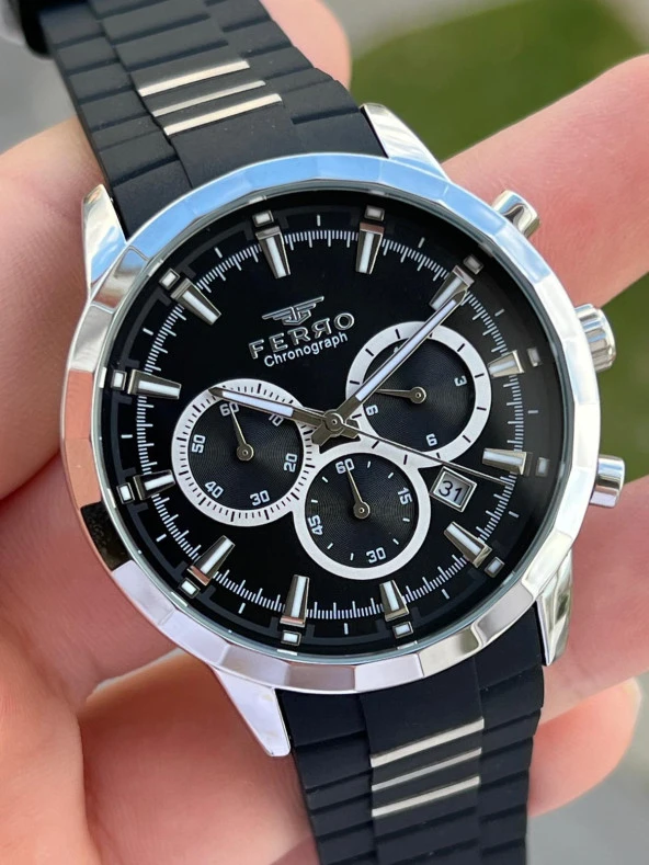 Ferro Takvimli Siyah Renk Slikon Kordon 30 Mt Su Geçirmez Erkek Kol Saat EFM31354-J21 - Resim 3