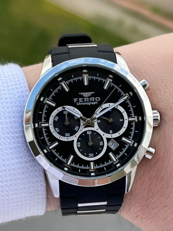 Ferro Takvimli Siyah Renk Slikon Kordon 30 Mt Su Geçirmez Erkek Kol Saat EFM31354-J21 - Resim 4