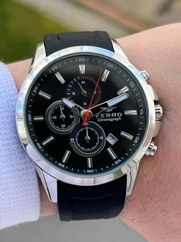 Ferro Takvimli Siyah Renk Slikon Kordon 30 Mt Su Geçirmez Erkek Kol Saat E-MN.9D5032 - Resim 3