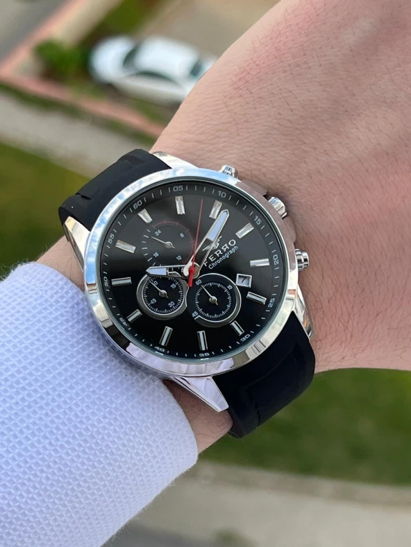 Ferro Takvimli Siyah Renk Slikon Kordon 30 Mt Su Geçirmez Erkek Kol Saat E-MN.9D5032 - Resim 2