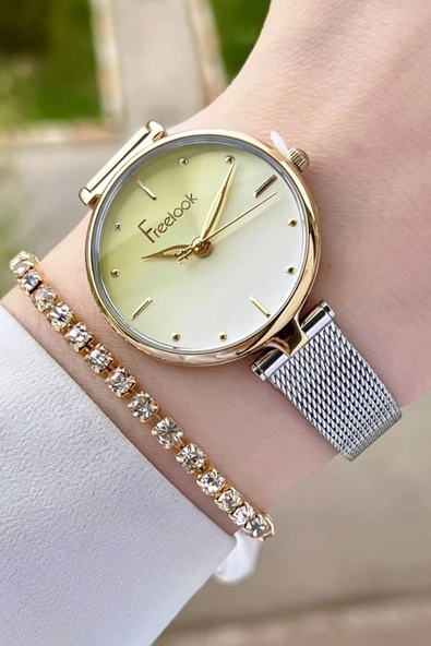 Freelook FLISTE33 Gold Gümüş Renk Hediye Paketli 5 ATM Kadın Kol Saati ve Bileklik ürün görseli 1