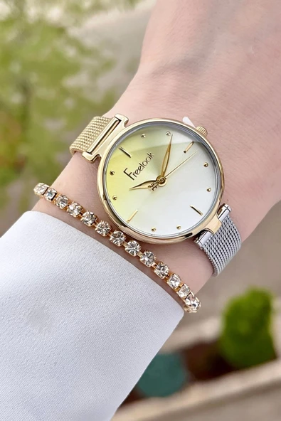 Freelook FLISTE33 Gold Gümüş Renk Hediye Paketli 5 ATM Kadın Kol Saati ve Bileklik - Resim 4