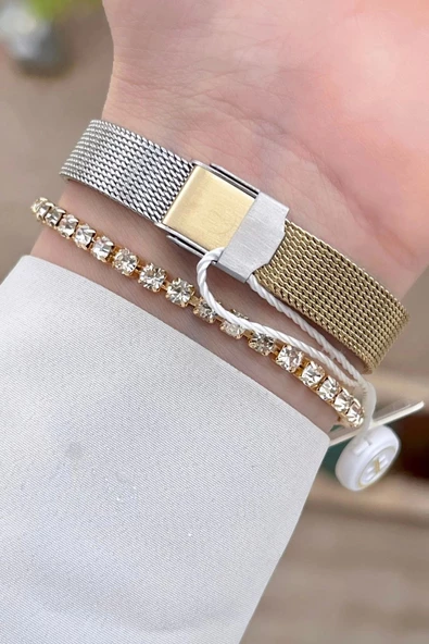 Freelook FLISTE33 Gold Gümüş Renk Hediye Paketli 5 ATM Kadın Kol Saati ve Bileklik - Resim 5