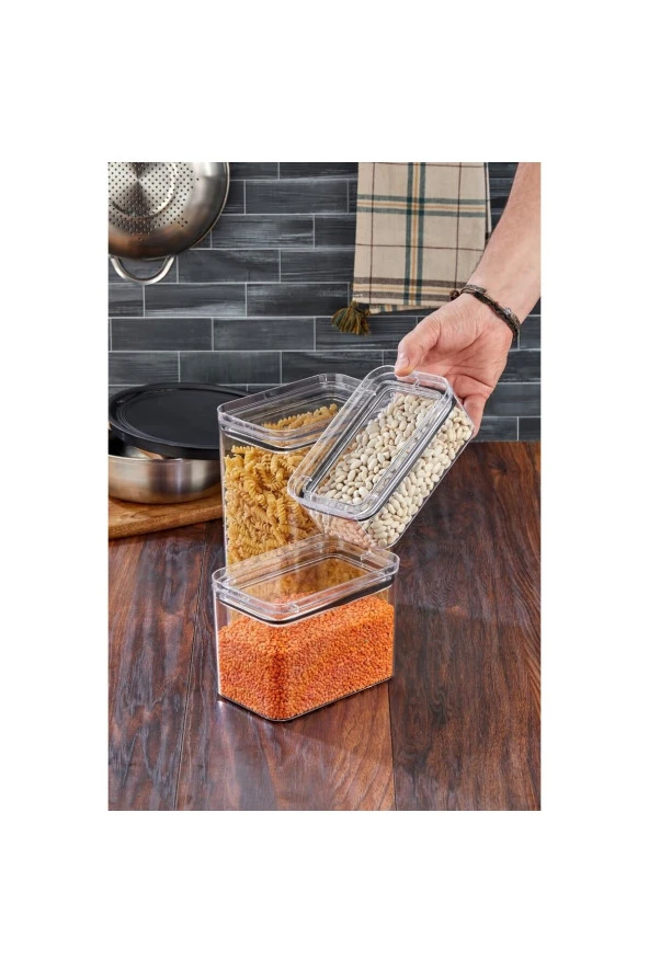 3 lü Set Dikdörtgen Contalı, Sızdırmaz Kapaklı Saklama & Erzak Kabı Şeffaf 3500ML-1700ML-800ML - 2