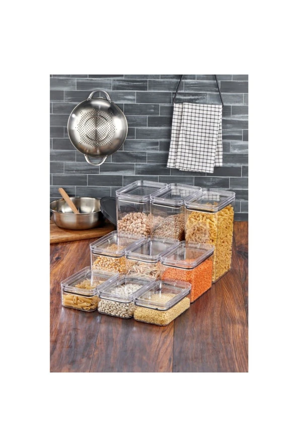 3 lü Set Dikdörtgen Contalı, Sızdırmaz Kapaklı Saklama & Erzak Kabı Şeffaf 3500ML-1700ML-800ML - 3