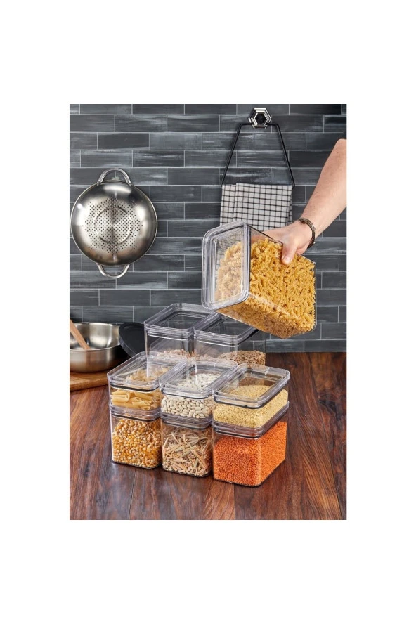 3 lü Set Dikdörtgen Contalı, Sızdırmaz Kapaklı Saklama & Erzak Kabı Şeffaf 3500ML-1700ML-800ML - 4