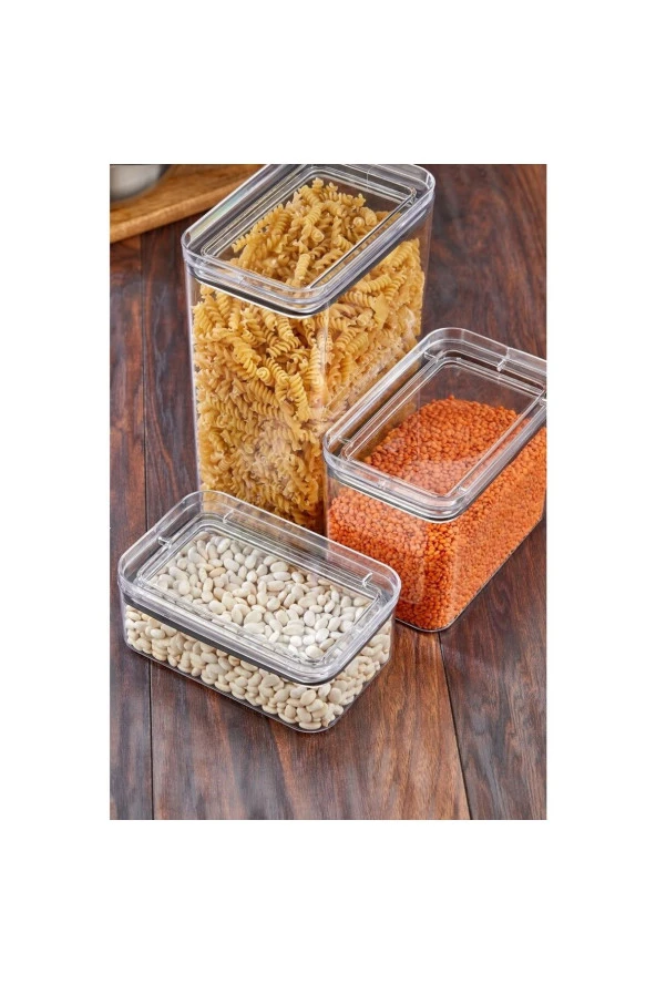 3 lü Set Dikdörtgen Contalı, Sızdırmaz Kapaklı Saklama & Erzak Kabı Şeffaf 3500ML-1700ML-800ML - 5
