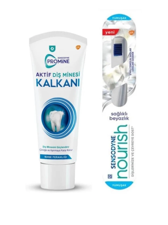 Sensodyne Promine Aktif Diş Minesi Kalkanı Naneli 75ml+Nourish Sağlıklı Beyazlık Diş Fırçası