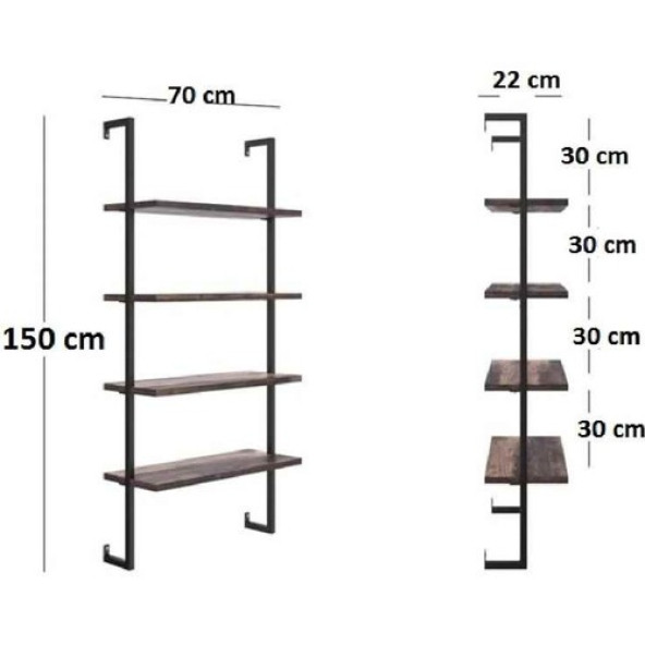 Eportatif Duvar Rafı Metal Kitaplık Mobilya 4 Katlı 1072