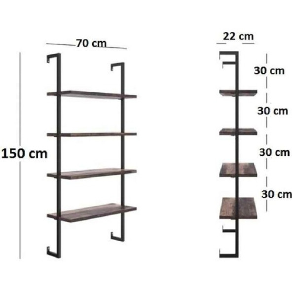 Duvar Rafı Metal Kitaplık Mobilya 4 Katlı 1072