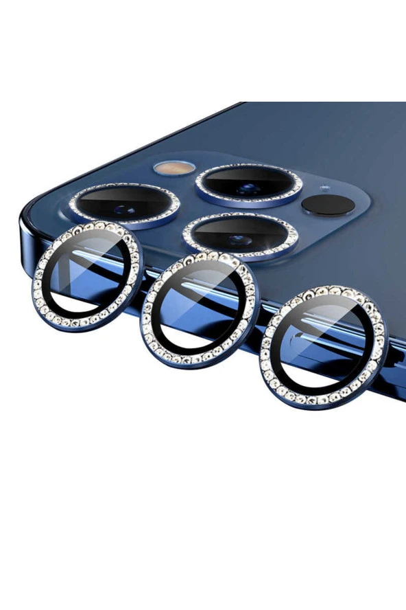 iPhone 12 Pro Max Uyumlu YSF CL-06 Kamera Lens Koruyucu-Mavi