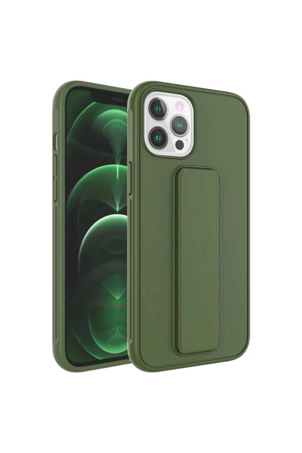 iPhone 12 Pro Uyumlu Zore Qstand Kılıf-Koyu Yeşil