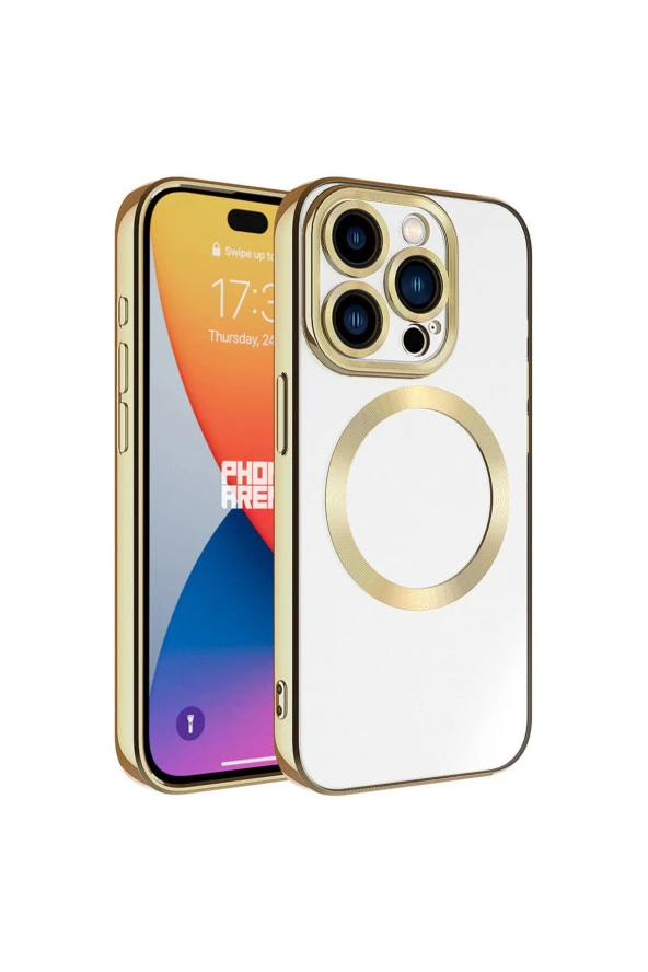 iPhone 15 Pro Uyumlu Magsafe Wireless Şarj Özellikli Zore Setro Silikon-Gold