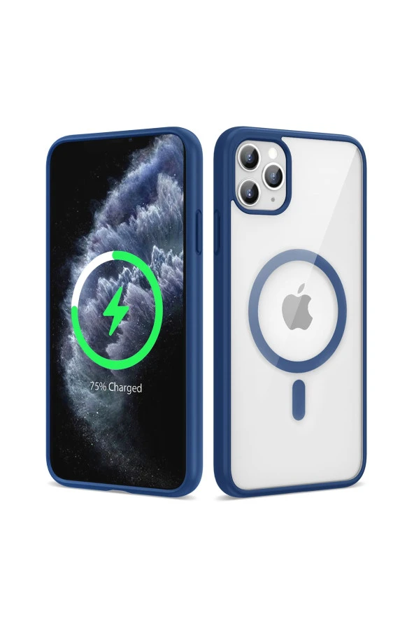 iPhone 11 Pro Max Uyumlu Magsafe Wireless Şarj Özellikli Silikon Zore Ege Kılıf-Mavi