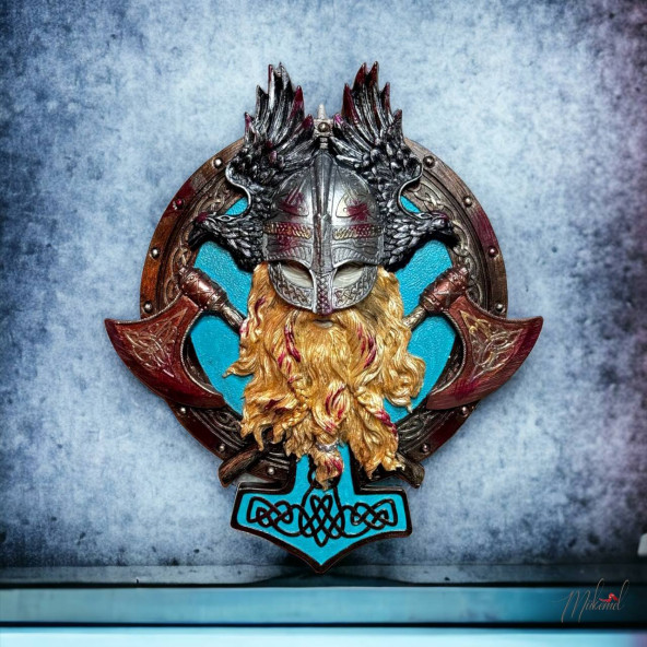 valhalla ( duvara asma tasarımı, vikingler, kırmızı kan sıçraması, el yapımı ) Mukemel tasarımları - 4
