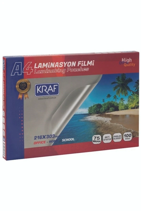 KRAF LAMİNASYON FİLMİ PARLAK A4 75 MİKRON 100 LÜ