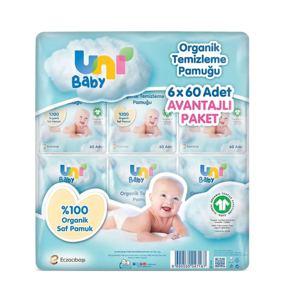 Uni Baby Bebek Temizleme Pamuğu 60 Lı X 6 Adet