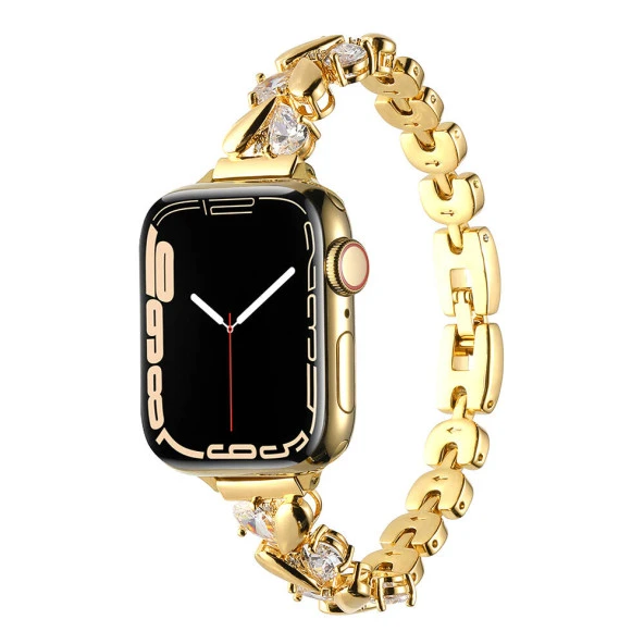 Apple Watch Ultra 1/2 49mm Kordon Taşlı İnce Metal Kordon 103