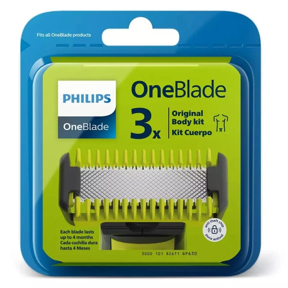 Philips QP630/51 Oneblade 3x Yedek Bıçak Yüz ve Vücut için Yedek Başlık