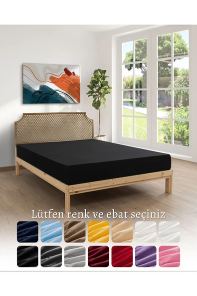 MODELHOME Siyah Renkli %100 Pamuklu Penye Kumaşından Tek/çift Kişilik Lastikli Çarşaf (7 Farklı Ebat) - 1