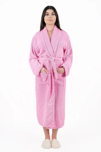 MODELHOME Soft Line Pamuklu Şalyaka Pembe Renkli (L-XL-2XL-3XL-4XL) Büyük / Battal Beden Bornoz - 1