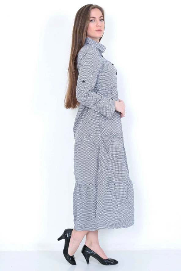 EKOSELİ Düğmeli Gömlek Yaka Elbise - 7