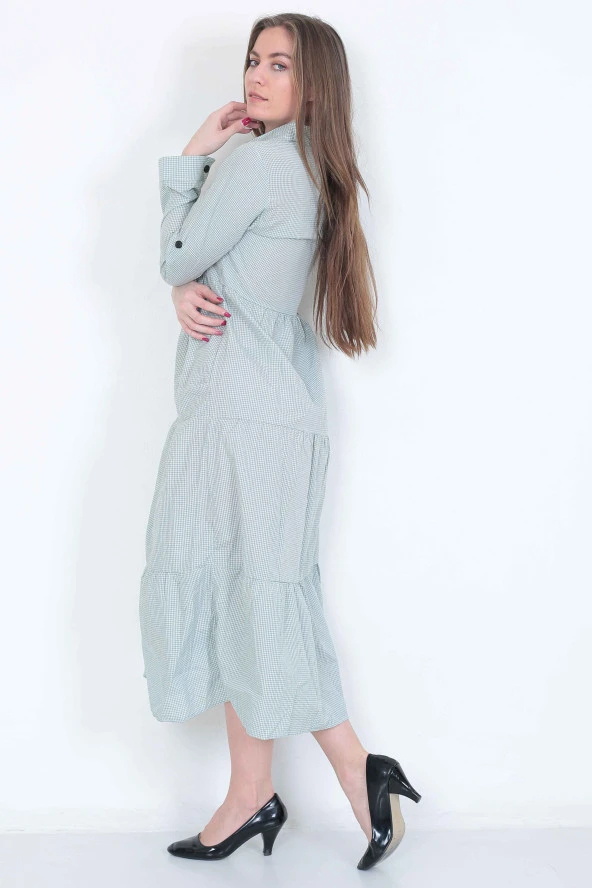 EKOSELİ Düğmeli Gömlek Yaka Elbise - 12