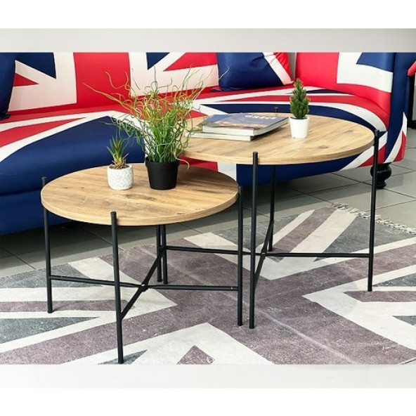 Eportatif Orta Zigon Sehpa İkili Sehpa Yuvarlak Dekoratif 1091