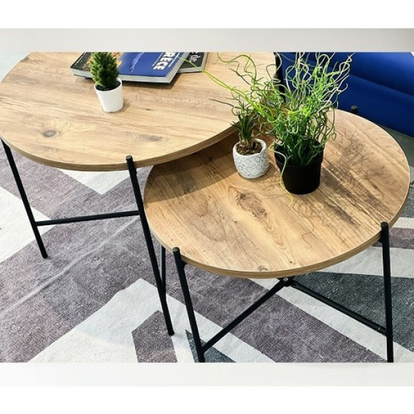 Eportatif Orta Zigon Sehpa İkili Sehpa Yuvarlak Dekoratif 1091 - 2