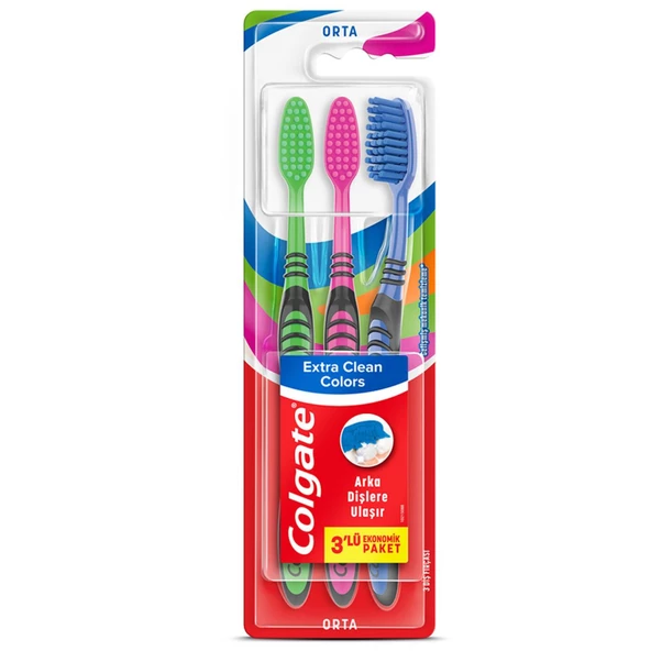 Colgate Extra Clean Colors Orta Diş Fırçası 3 lü Ekonomik Paket