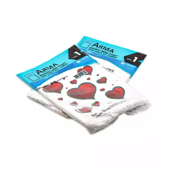 Arma Baskılı Mini Blok Poşet Torba - No : 1 - 22x35 Cm. - Beyaz - 100 Adetlik 5 Paket - Resim 3