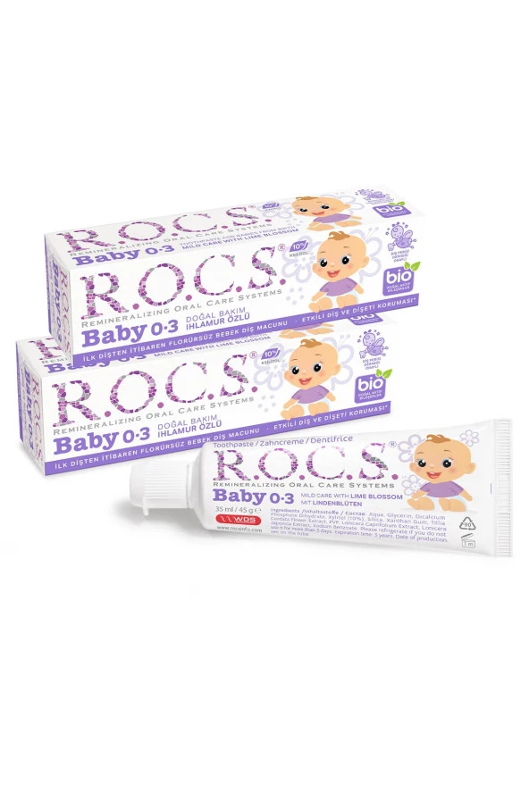 Rocs Baby 0-3 Yaş Diş Macunu Ihlamur Özlü 45 gr 2'li Avantaj Paket