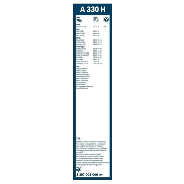 VW Golf 5 Bosch Arka Silecek 33cm 2006-2009 Rear A330H - 3