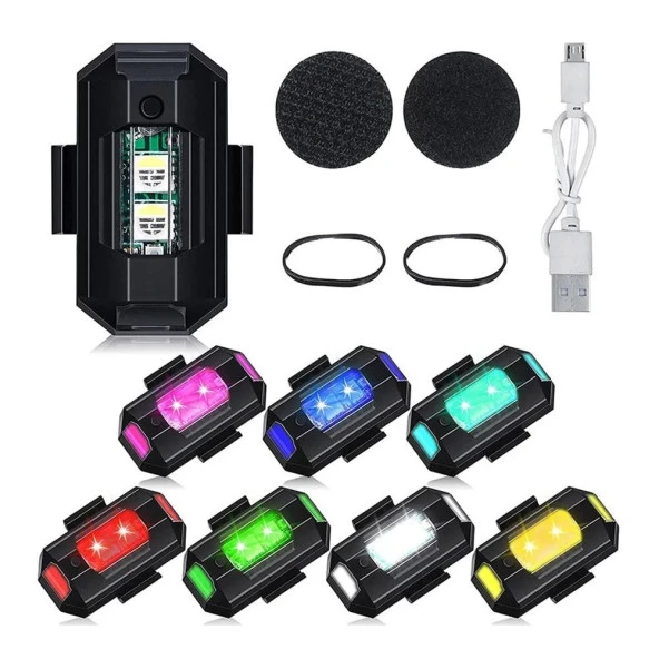 RGB Oto, Motosiklet, ATV, Bisiklet Uçak Kanadı Çakar Mini Led Lamba Şarjlı (1 Adet)