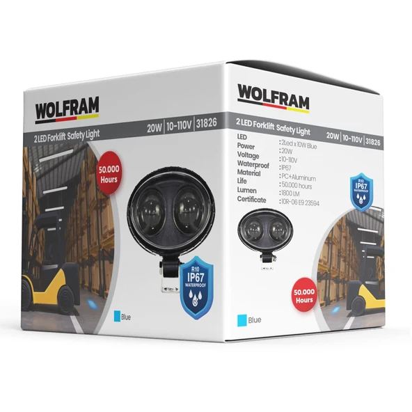 Wolfram Mavi Led Blue Spot Oval Forklift Güvenlik Lambası 20W 10-110V - Resim 2