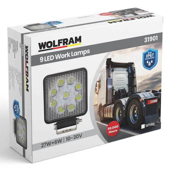 Wolfram 9 Led Kare Off Road Sis Farı Çalışma Lambası 10-30V 27W - 2