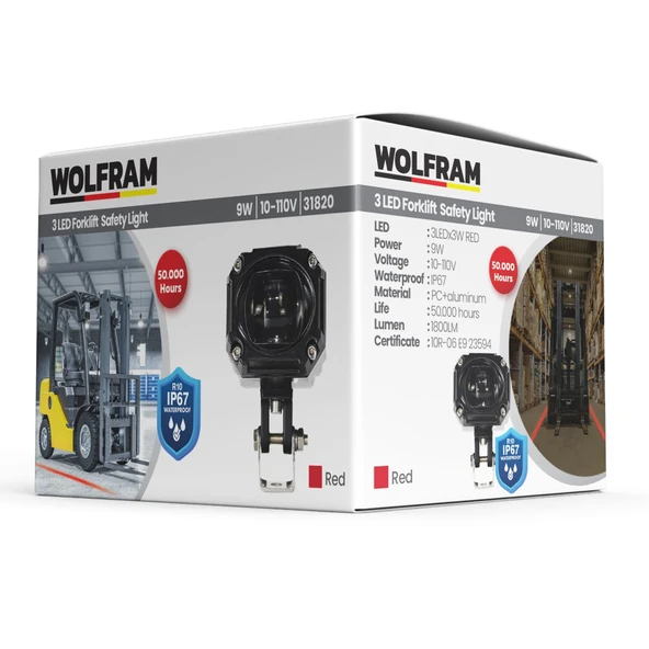 Wolfram Kırmızı Led Redzone Kare Forklift Güvenlik Lambası 9W 10-110V - 2