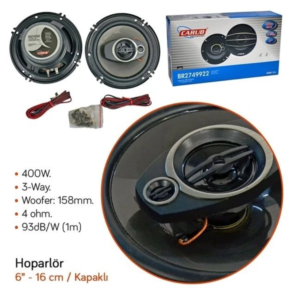 Carub 6'' - 16cm Oto Araç Hoparlörü Kapaklı 12V 400Watt (2 Adet) - 3