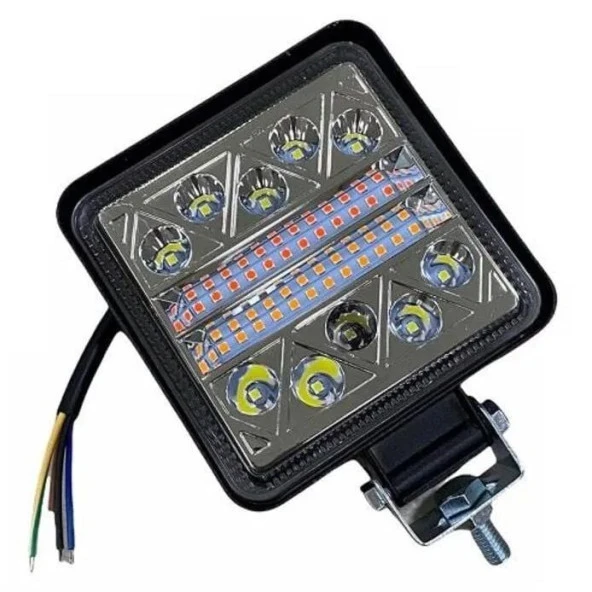 Tecnopoint Beyaz Led Sarı Kırmızı Çakarlı Kare Off Road Sis Farı Çalışma Lambası 26 Led 10-36V 102W