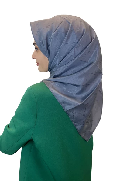 Jakarlı Monogram Eşarp, Piramit Monogram, Desenli Eşarp 01009  KOYU GÜMÜŞ - 1