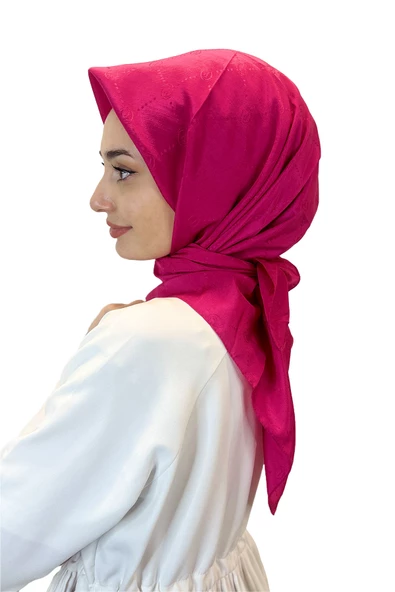 Jakarlı Monogram Eşarp, Piramit Monogram, Desenli Eşarp 01009  FUŞYA ürün görseli