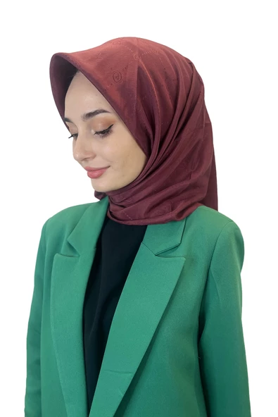 Jakarlı Monogram Eşarp, Piramit Monogram, Desenli Eşarp 01009  BORDO