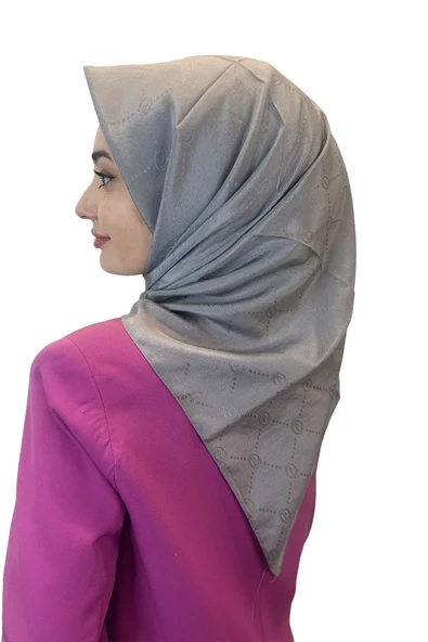 Jakarlı Monogram Eşarp, Piramit Monogram, Desenli Eşarp 01009  GÜMÜŞ ürün görseli
