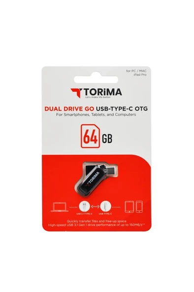 Torima Siyah 64GB Çift Sürücülü USB-TYPE-C OTG