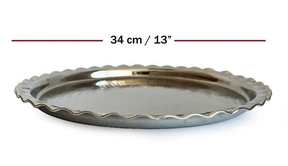 Shark Anatolia Çaldıran El Dövmesi Bakır Yuvarlak Sunum Tepsisi 34 cm Nikel - 3