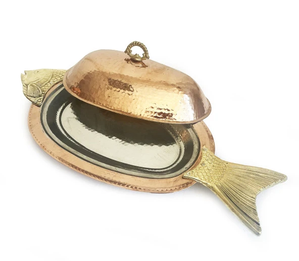 Shark Anatolia Orkinos Kapaklı El Dövmesi Bakır Balık SunumTabağı 50 cm - 5