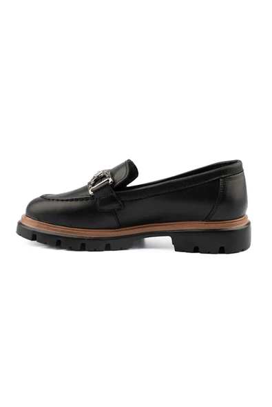 Venüs 2412902 Kadın Hakiki Deri Kalın Taban Tokalı Loafer Ayakkabı - 5