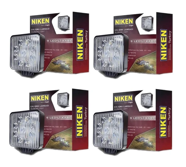Niken Pro 9 Led Kare Off Road Sis Farı Çalışma Lambası 4 Adet 12-24V 27W - 1