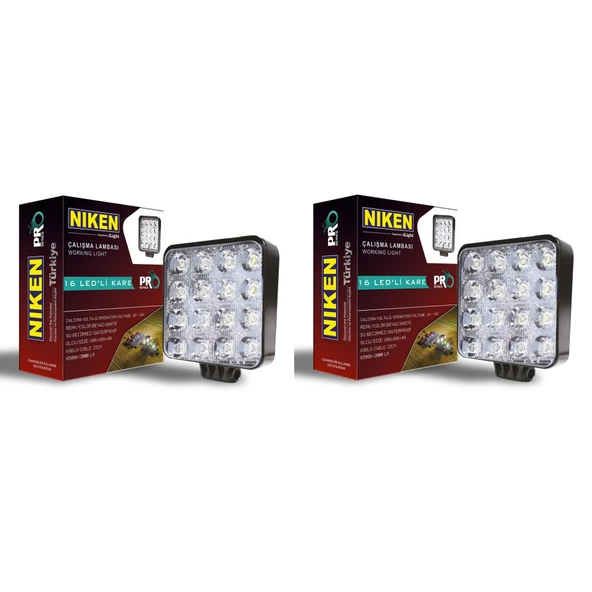 Niken Pro 16 Led Kare Off Road Sis Farı Çalışma Lambası 2 Adet 12-24V 27W