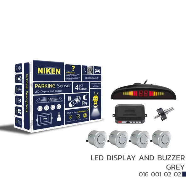 Niken Led Ekranlı ve Ses İkazlı Park Sensörü Gri
